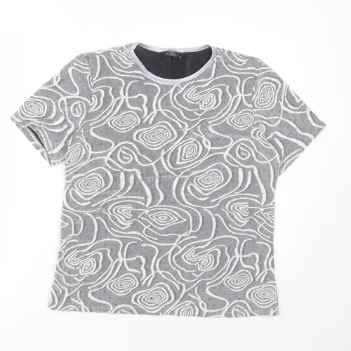 BM Womens Grey Geometric Nylon Basic T-Shirt Size 14 Round Neck