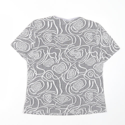 BM Womens Grey Geometric Nylon Basic T-Shirt Size 14 Round Neck