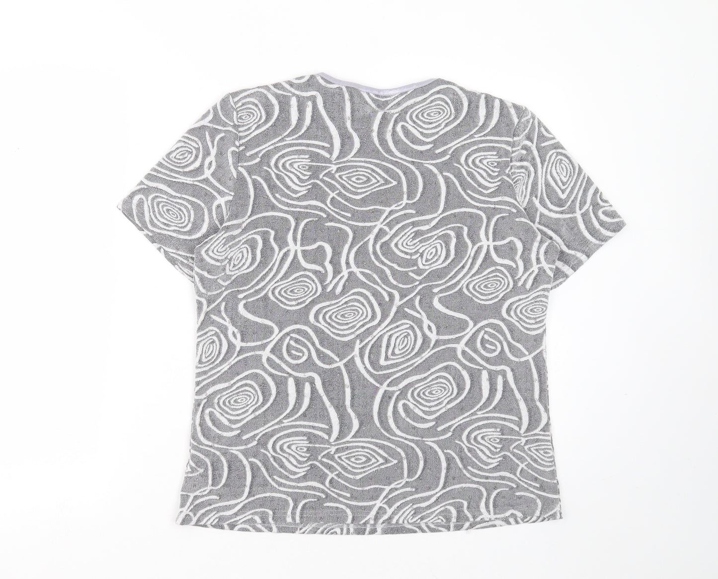 BM Womens Grey Geometric Nylon Basic T-Shirt Size 14 Round Neck