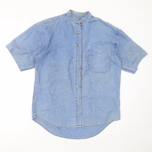 The Trader Jeans Company Mens Blue  Cotton  Button-Up Size S Round Neck Button