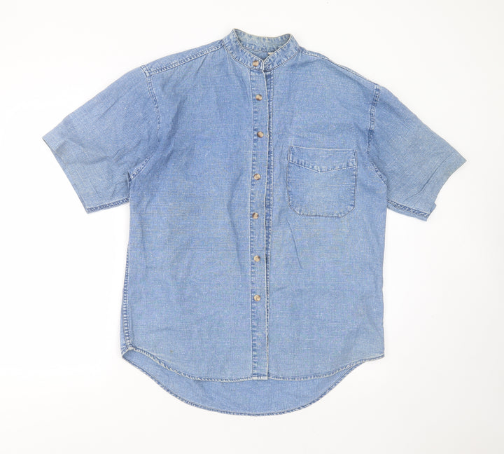 The Trader Jeans Company Mens Blue Cotton Button-Up Size S Round Neck Button
