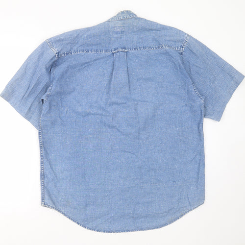The Trader Jeans Company Mens Blue  Cotton  Button-Up Size S Round Neck Button