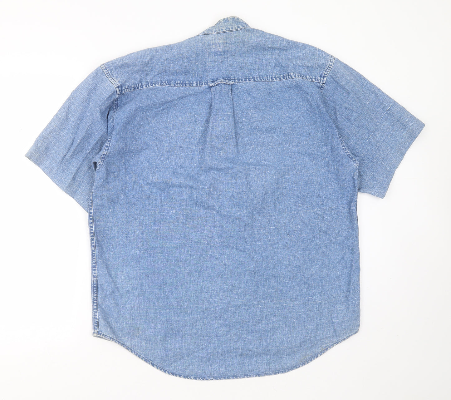 The Trader Jeans Company Mens Blue  Cotton  Button-Up Size S Round Neck Button