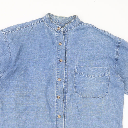 The Trader Jeans Company Mens Blue  Cotton  Button-Up Size S Round Neck Button