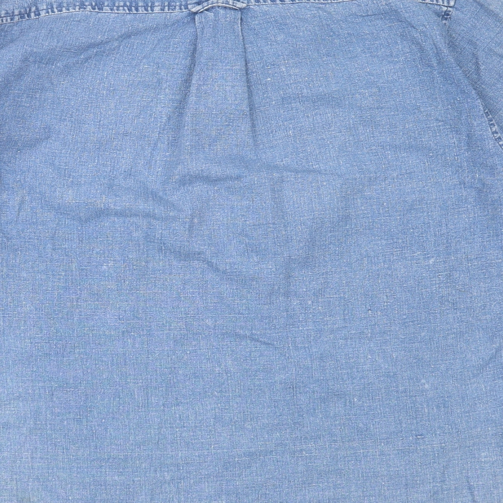 The Trader Jeans Company Mens Blue  Cotton  Button-Up Size S Round Neck Button