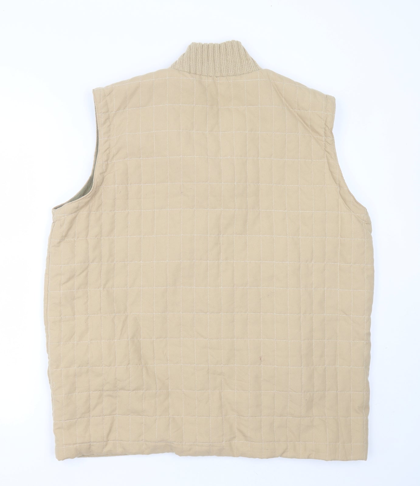 Damart Mens Beige Check  Gilet Jacket Size L  Button - bodywarmer