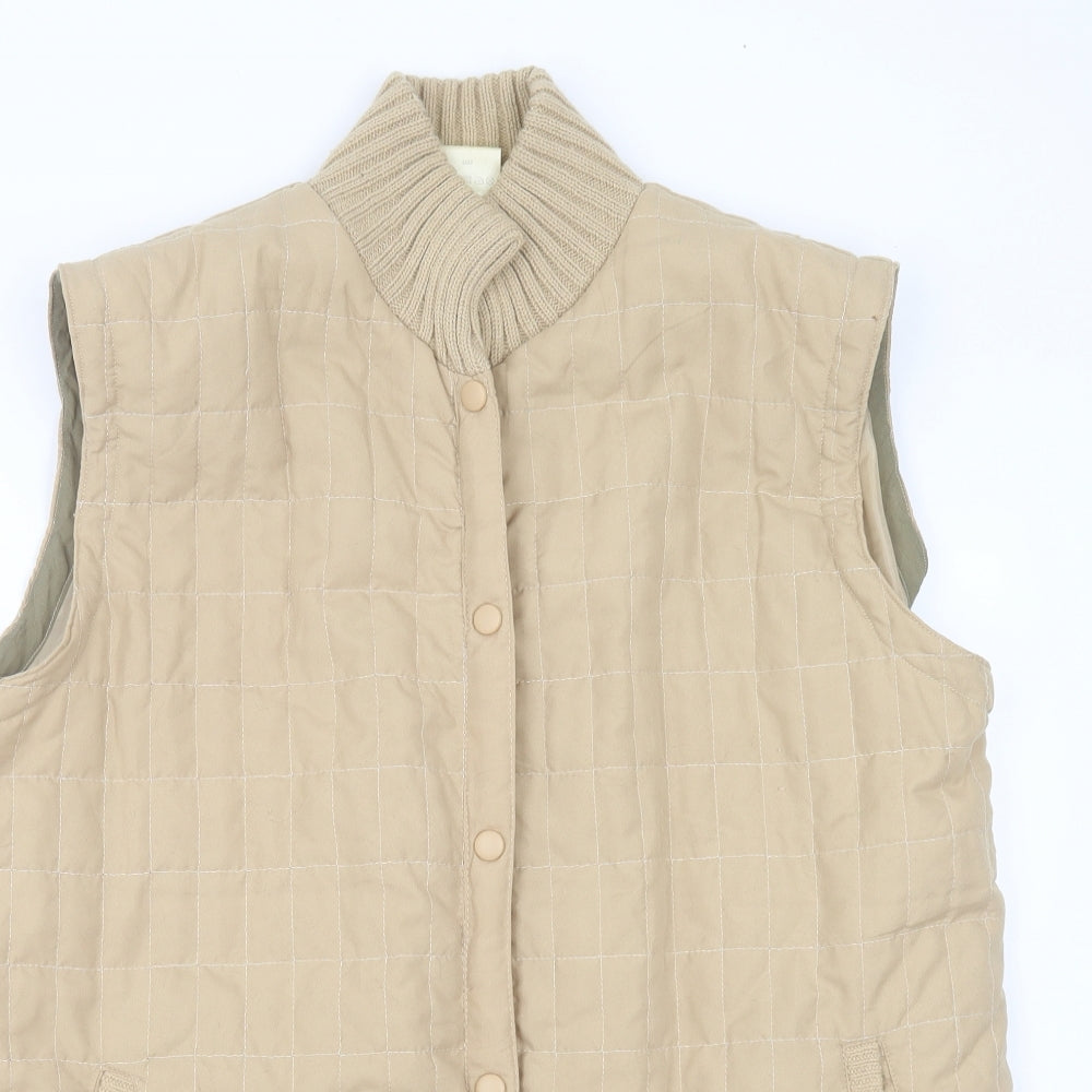Damart Mens Beige Check  Gilet Jacket Size L  Button - bodywarmer