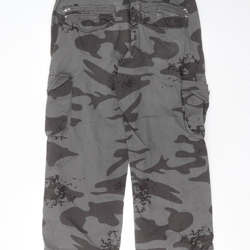 DENIM73 Mens Grey Camouflage Cotton Cargo Trousers Size 36 in L29 in Regular Zip