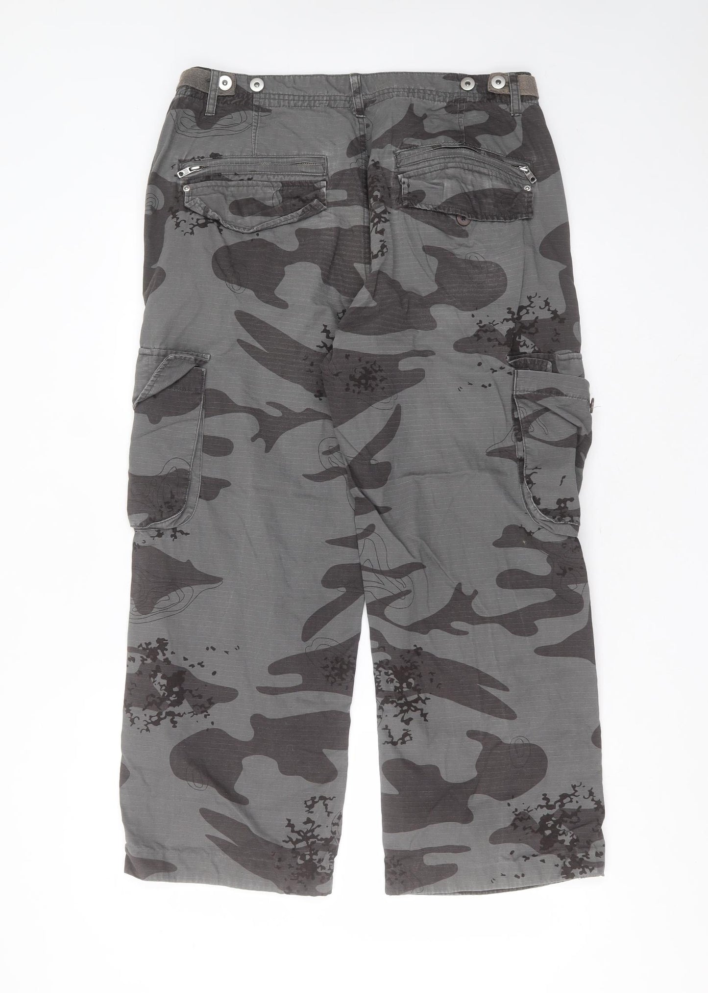DENIM73 Mens Grey Camouflage Cotton Cargo Trousers Size 36 in L29 in Regular Zip