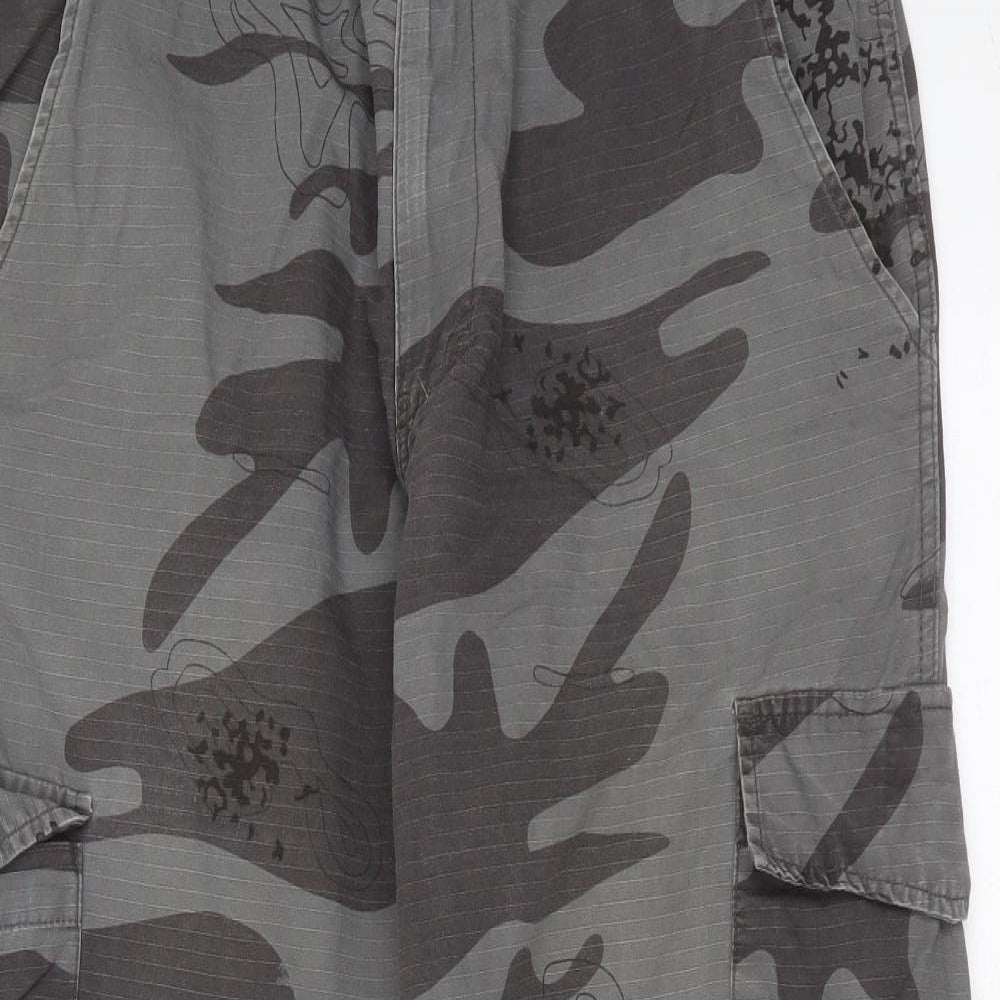 DENIM73 Mens Grey Camouflage Cotton Cargo Trousers Size 36 in L29 in Regular Zip