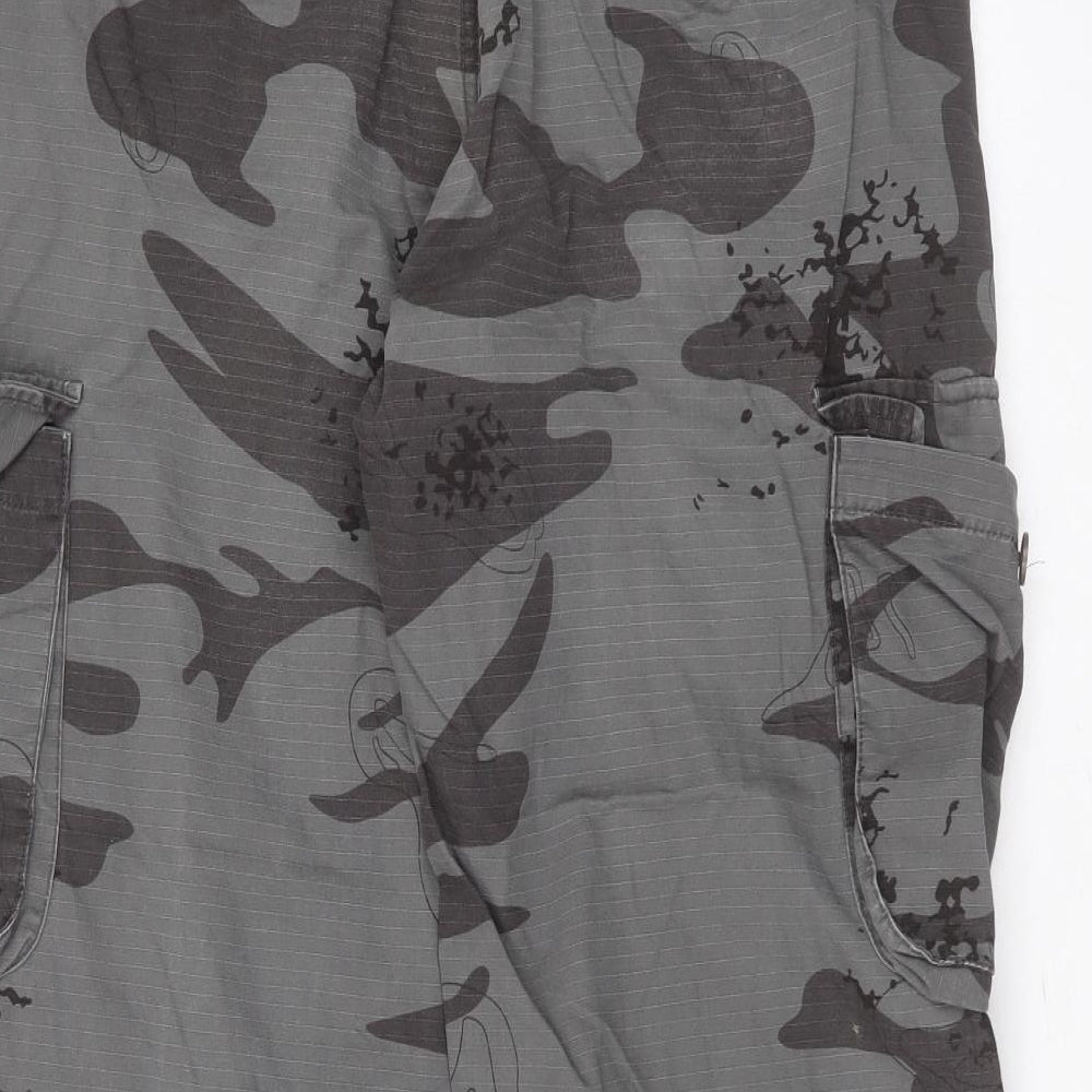 DENIM73 Mens Grey Camouflage Cotton Cargo Trousers Size 36 in L29 in Regular Zip