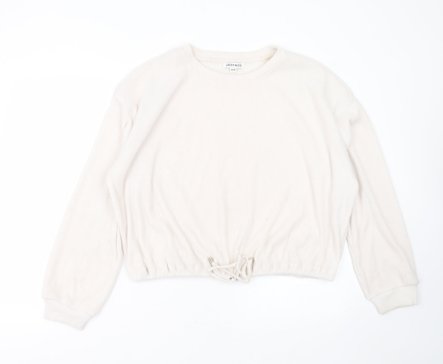 JEFF & CO Womens Ivory Round Neck Striped Polyester Pullover Jumper Size 14