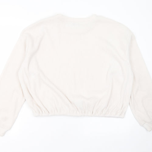 JEFF & CO Womens Ivory Round Neck Striped Polyester Pullover Jumper Size 14