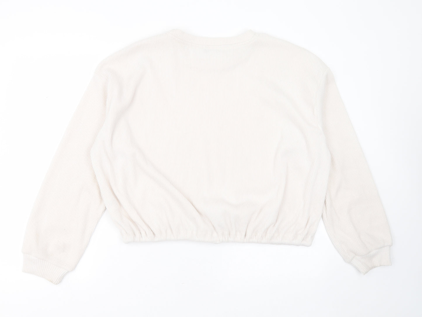 JEFF & CO Womens Ivory Round Neck Striped Polyester Pullover Jumper Size 14
