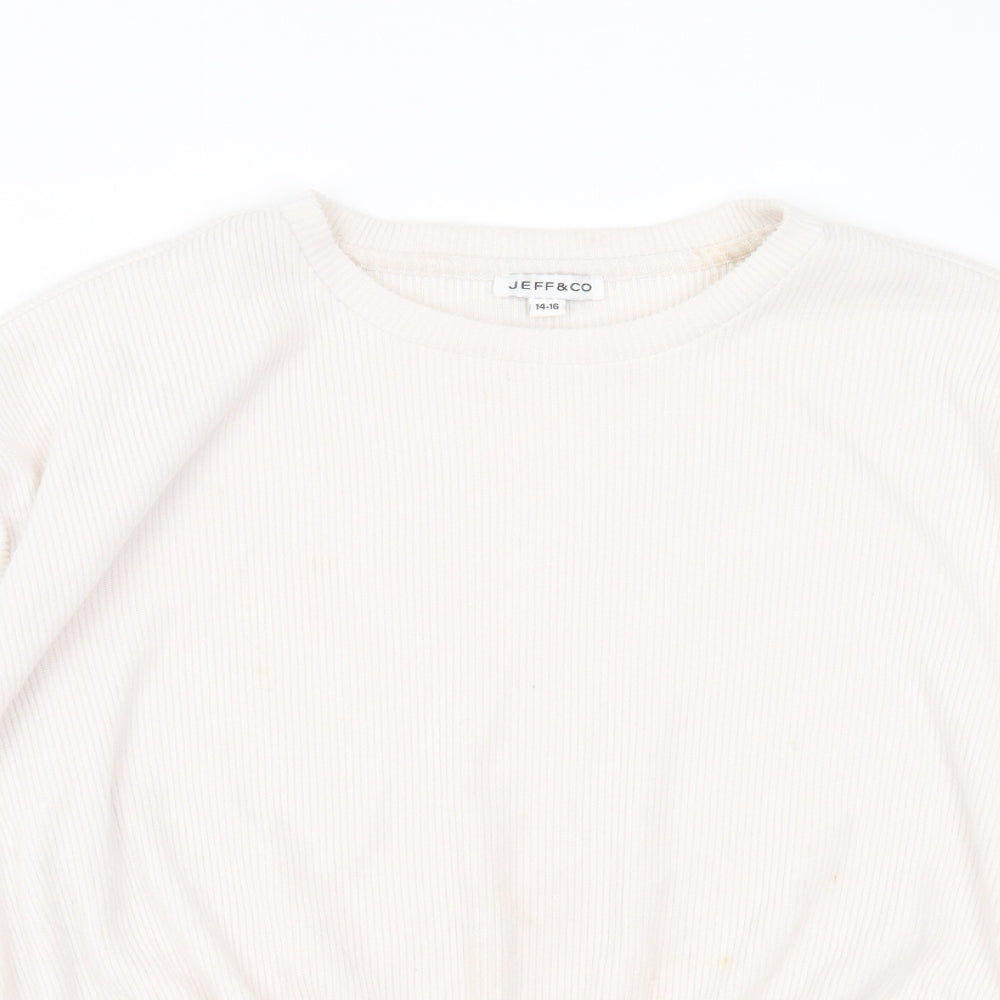 JEFF & CO Womens Ivory Round Neck Striped Polyester Pullover Jumper Size 14