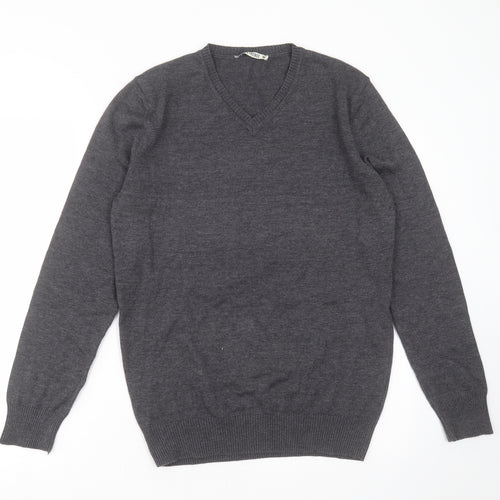 Fashion Friends Mens Grey V-Neck  Cotton Pullover Jumper Size M