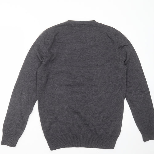 Fashion Friends Mens Grey V-Neck  Cotton Pullover Jumper Size M