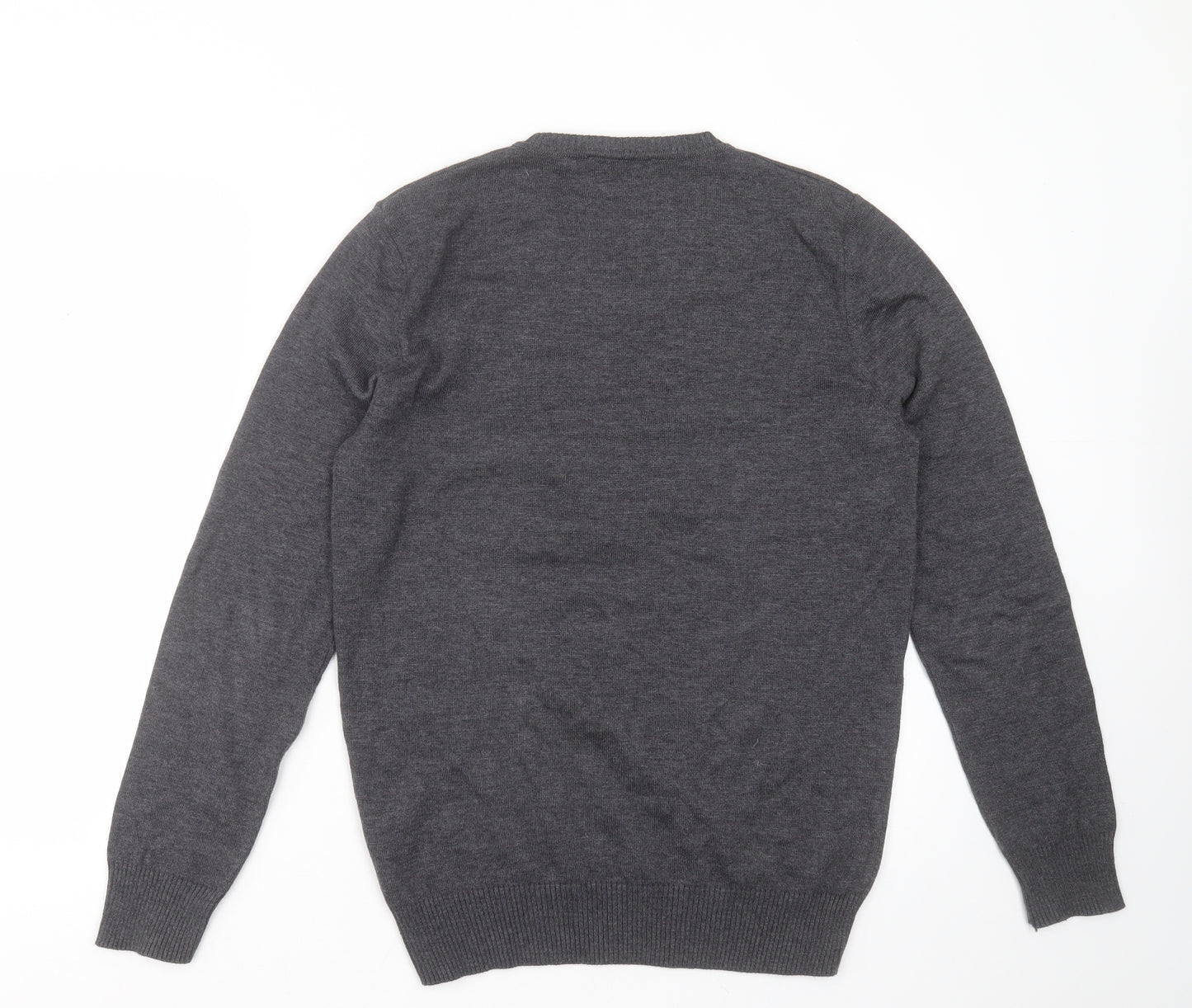 Fashion Friends Mens Grey V-Neck  Cotton Pullover Jumper Size M