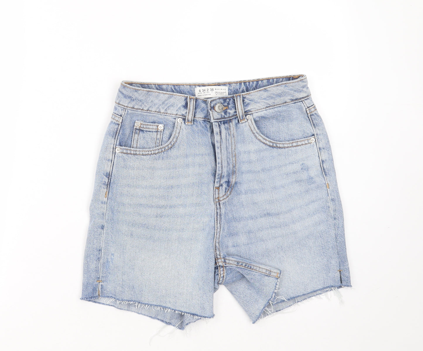 Primark Womens Blue  Cotton Cut-Off Shorts Size 6 L5 in Regular  - Distressed hem