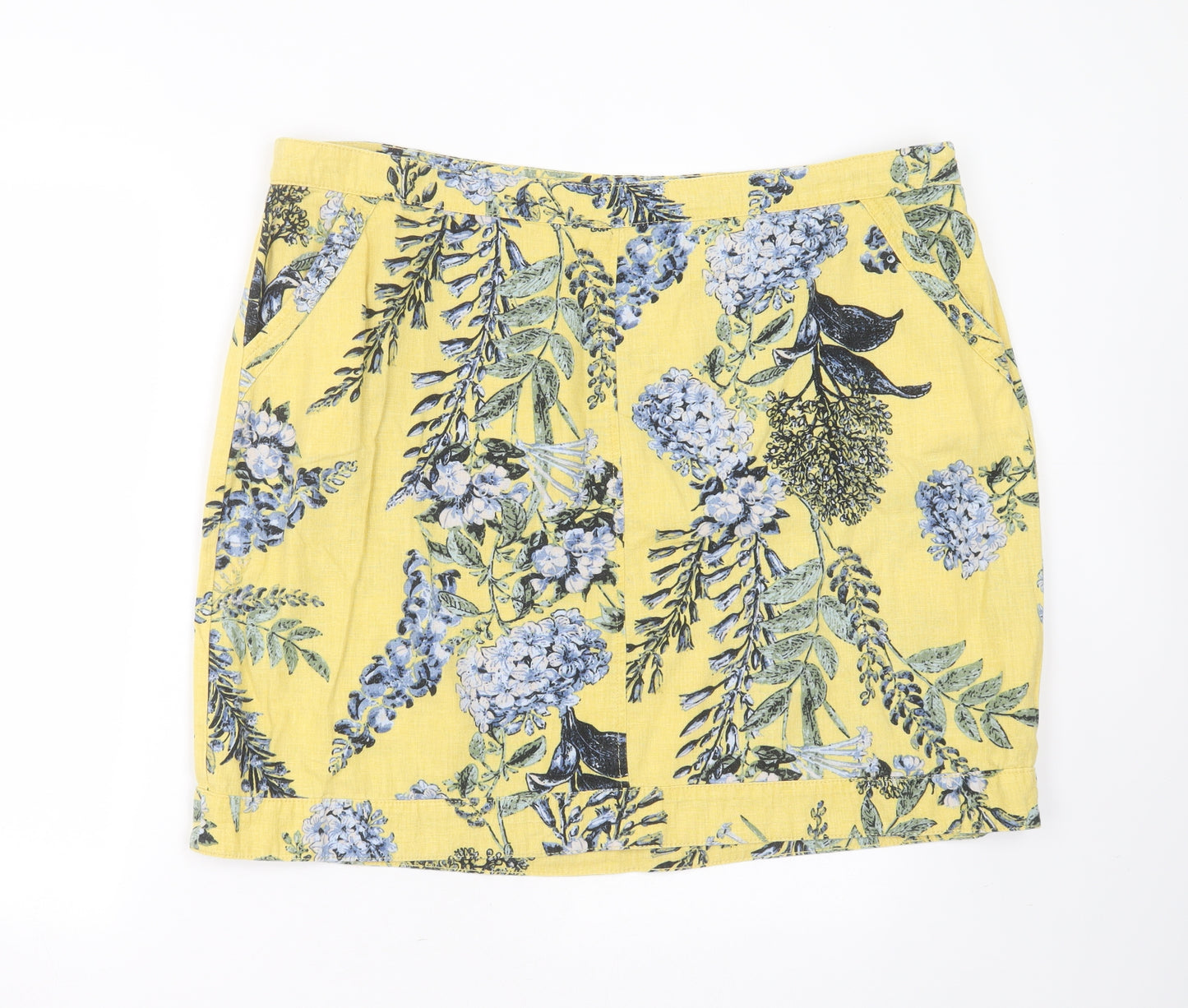 NEXT Womens Yellow Floral Linen Mini Skirt Size 20