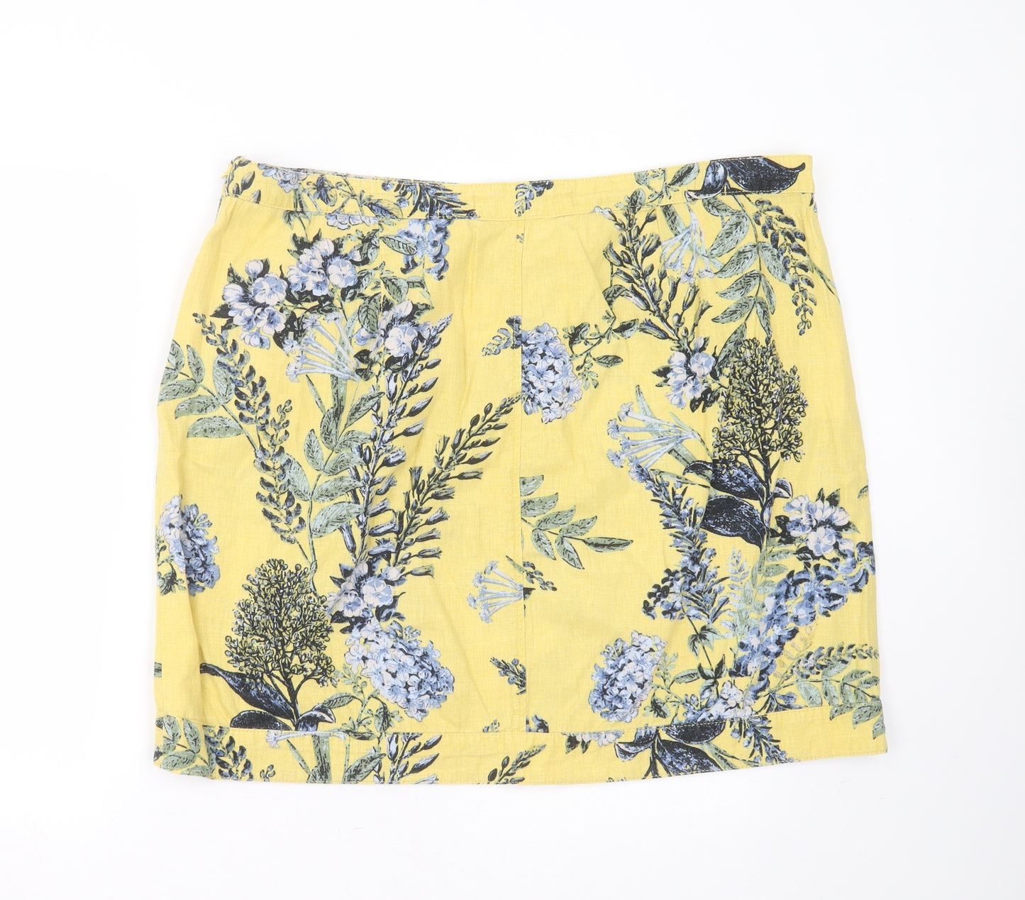 NEXT Womens Yellow Floral Linen Mini Skirt Size 20