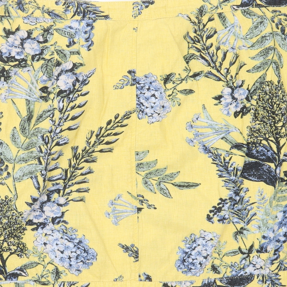 NEXT Womens Yellow Floral Linen Mini Skirt Size 20