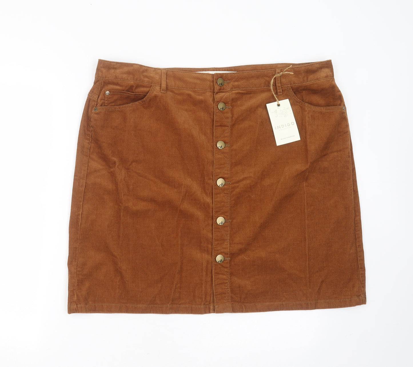Marks and Spencer Womens Brown  Cotton Straight & Pencil Skirt Size 20   Button