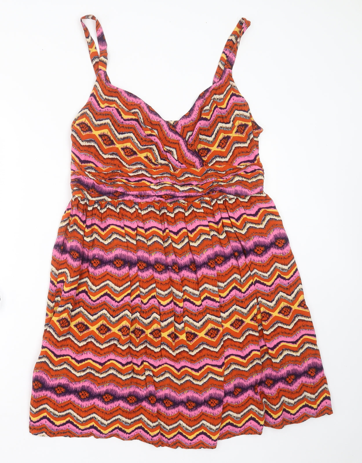 Primark Womens Multicoloured Geometric Viscose Fit & Flare  Size 18  V-Neck