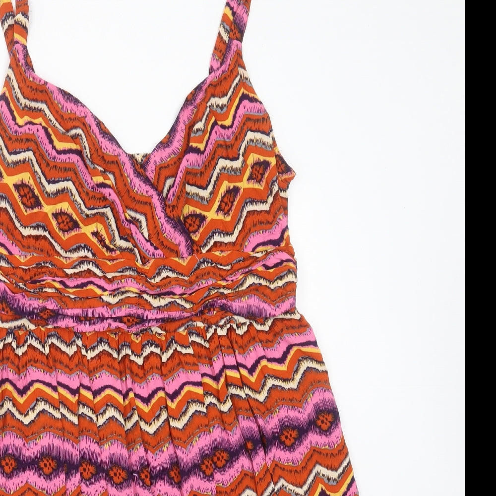 Primark Womens Multicoloured Geometric Viscose Fit & Flare  Size 18  V-Neck