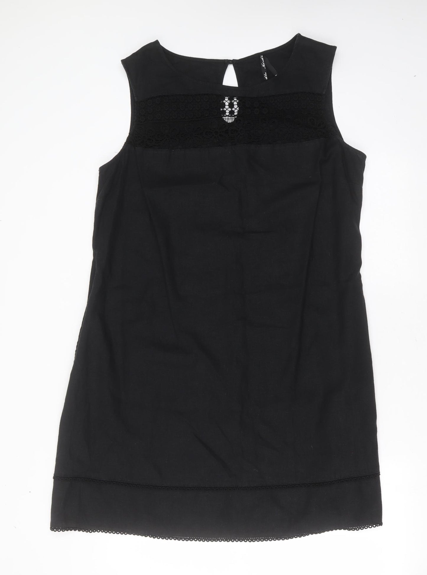 NEXT Womens Black  Linen Shift  Size 20  Round Neck  - crochet detail