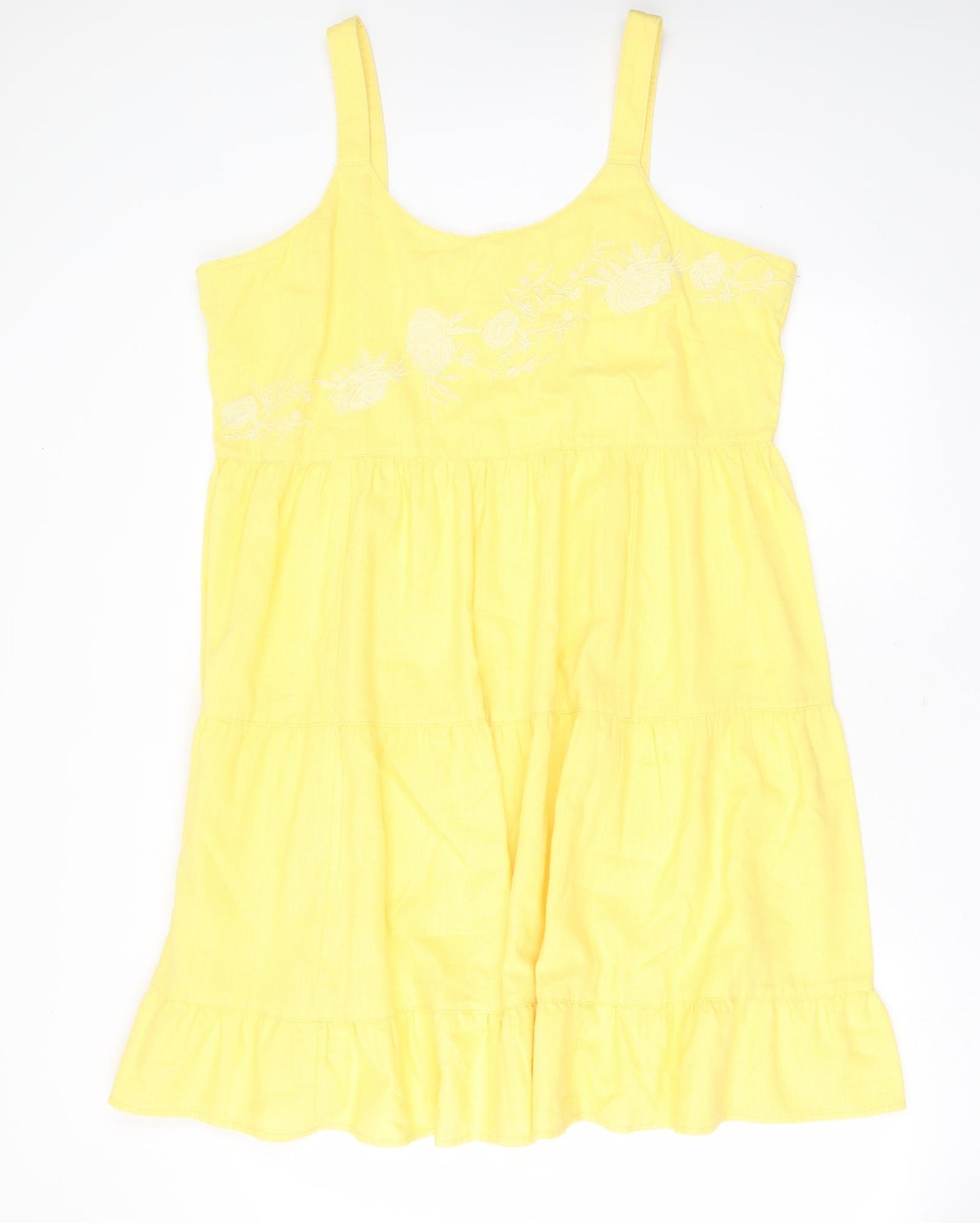 NEXT Womens Yellow Floral Linen Shift  Size 20  Round Neck  - Floral embroidery