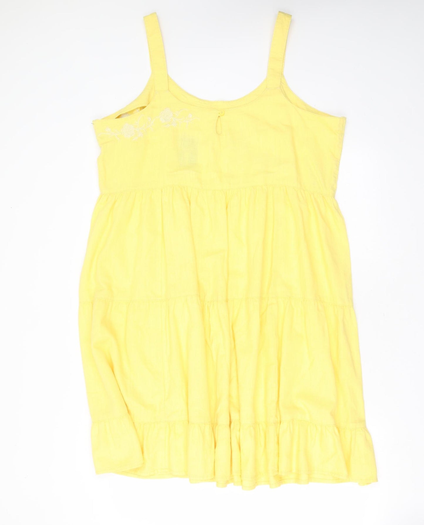NEXT Womens Yellow Floral Linen Shift  Size 20  Round Neck  - Floral embroidery