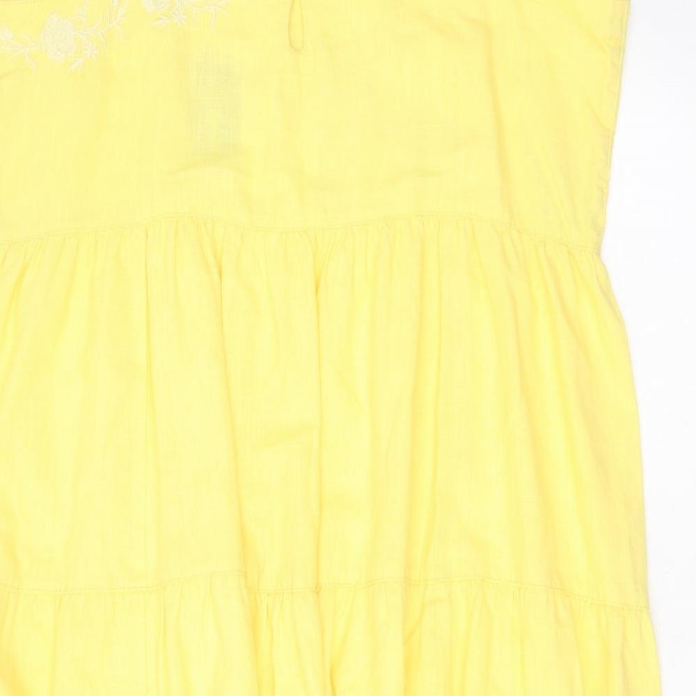 NEXT Womens Yellow Floral Linen Shift  Size 20  Round Neck  - Floral embroidery