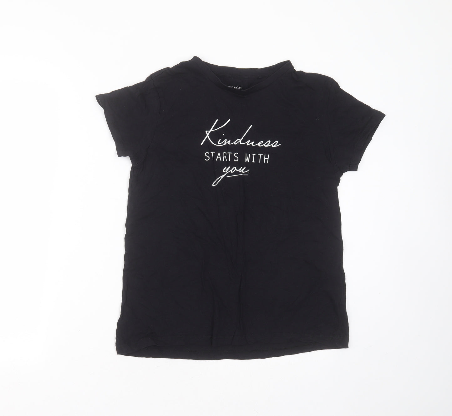 JEFF & CO Womens Black  Cotton Basic T-Shirt Size 10 Round Neck - kindness starts with you