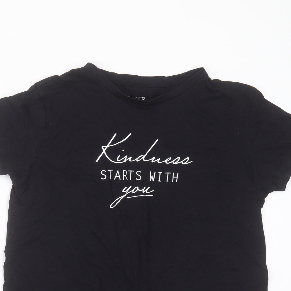 JEFF & CO Womens Black  Cotton Basic T-Shirt Size 10 Round Neck - kindness starts with you