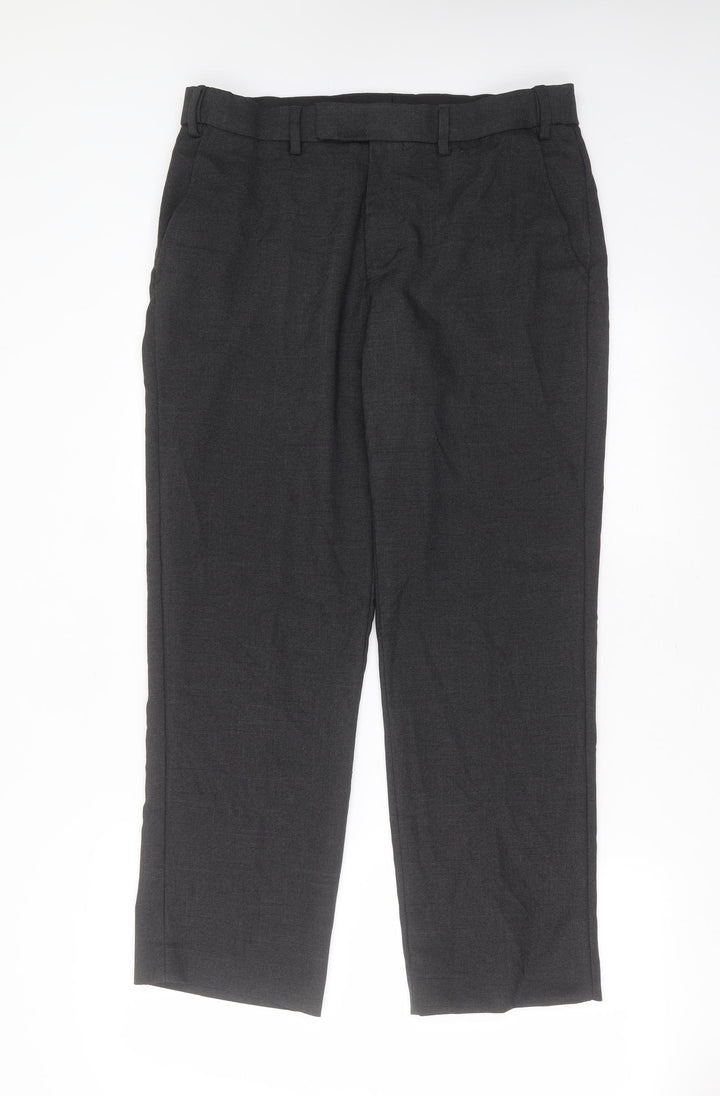F&F Mens Grey Polyester Trousers Size 34 in L28 in Regular Zip