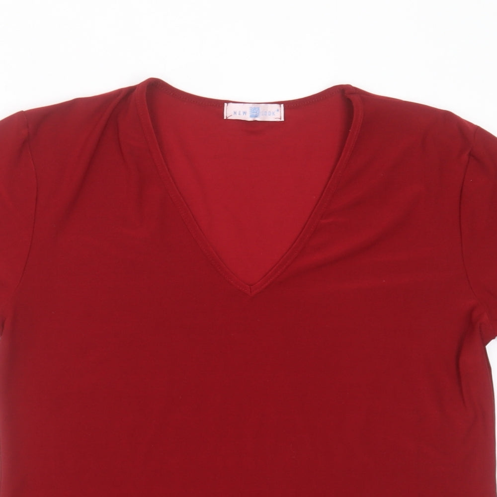 New Look Womens Red  Polyester Basic T-Shirt Size 16 V-Neck