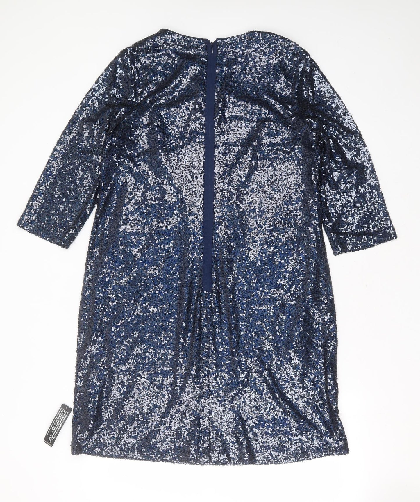Marks and Spencer Womens Blue  Polyester Shift  Size 16  Round Neck  - sequins