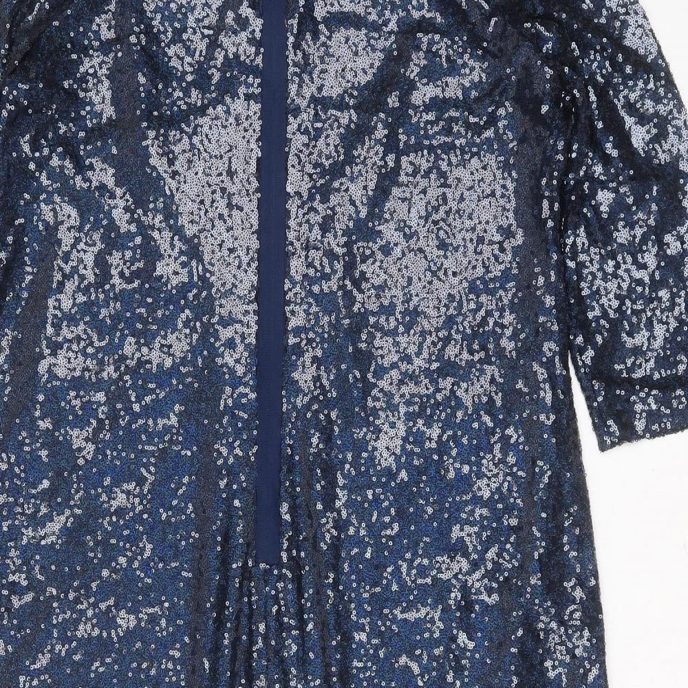 Marks and Spencer Womens Blue  Polyester Shift  Size 16  Round Neck  - sequins