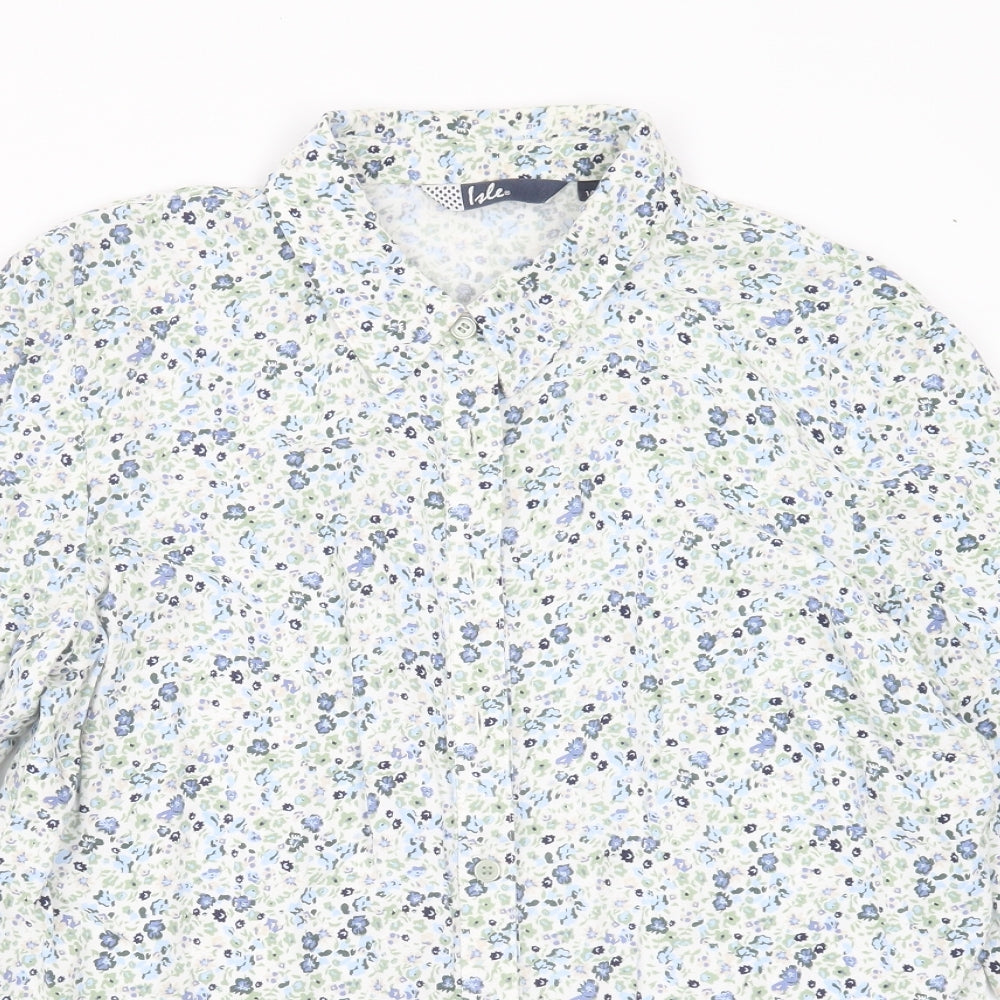 ISLE Womens White Floral Viscose Basic Blouse Size 14 Collared
