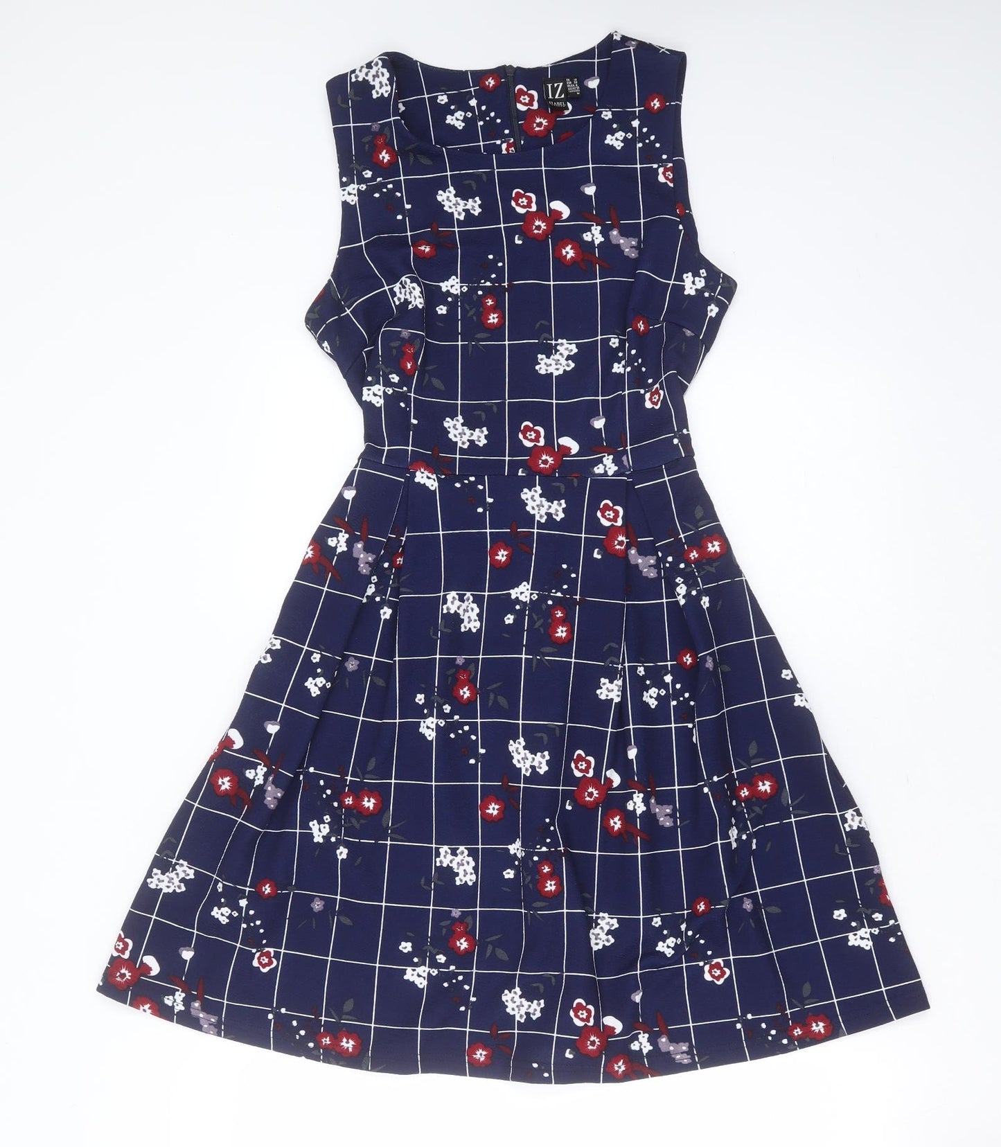 IZABEL LONDON Womens Blue Floral Polyester Fit & Flare  Size 10  Round Neck