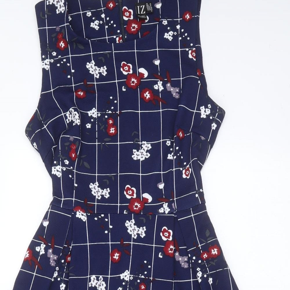 IZABEL LONDON Womens Blue Floral Polyester Fit & Flare  Size 10  Round Neck