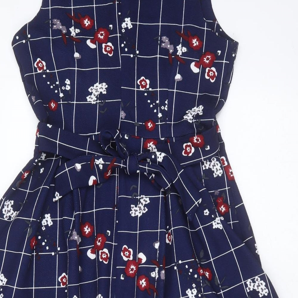 IZABEL LONDON Womens Blue Floral Polyester Fit & Flare  Size 10  Round Neck