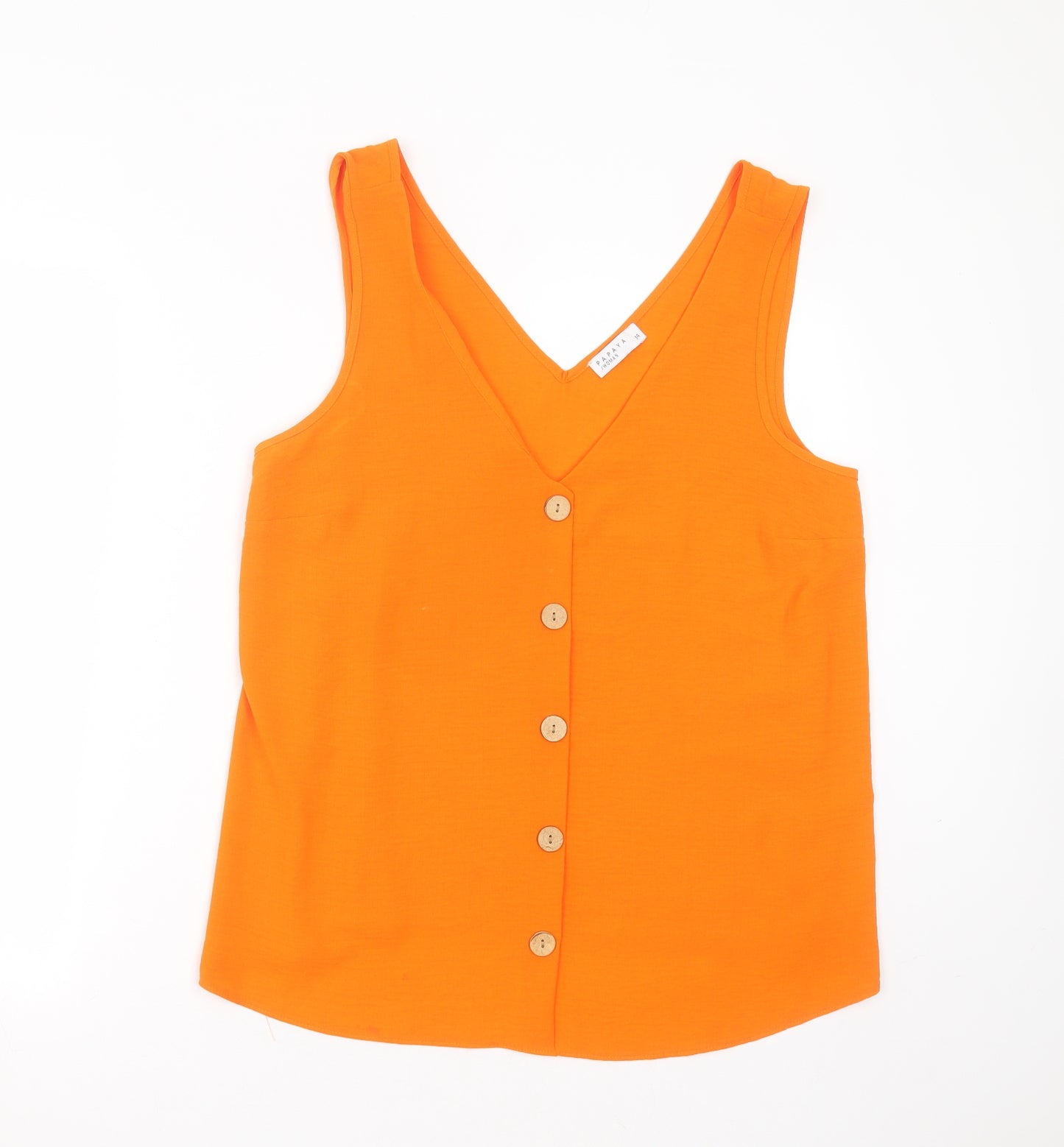 Papaya Womens Orange  Polyester Basic Blouse Size 14 V-Neck
