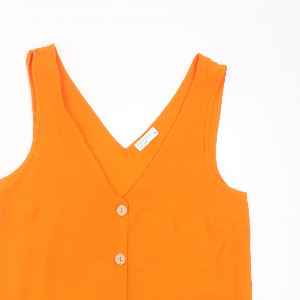 Papaya Womens Orange  Polyester Basic Blouse Size 14 V-Neck