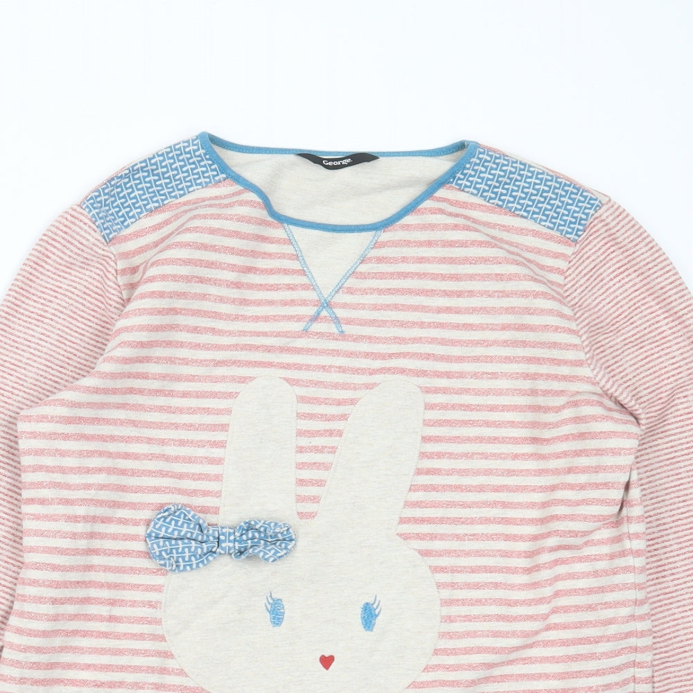 George Girls Beige Striped Cotton Pullover Sweatshirt Size 13-14 Years   - rabbit
