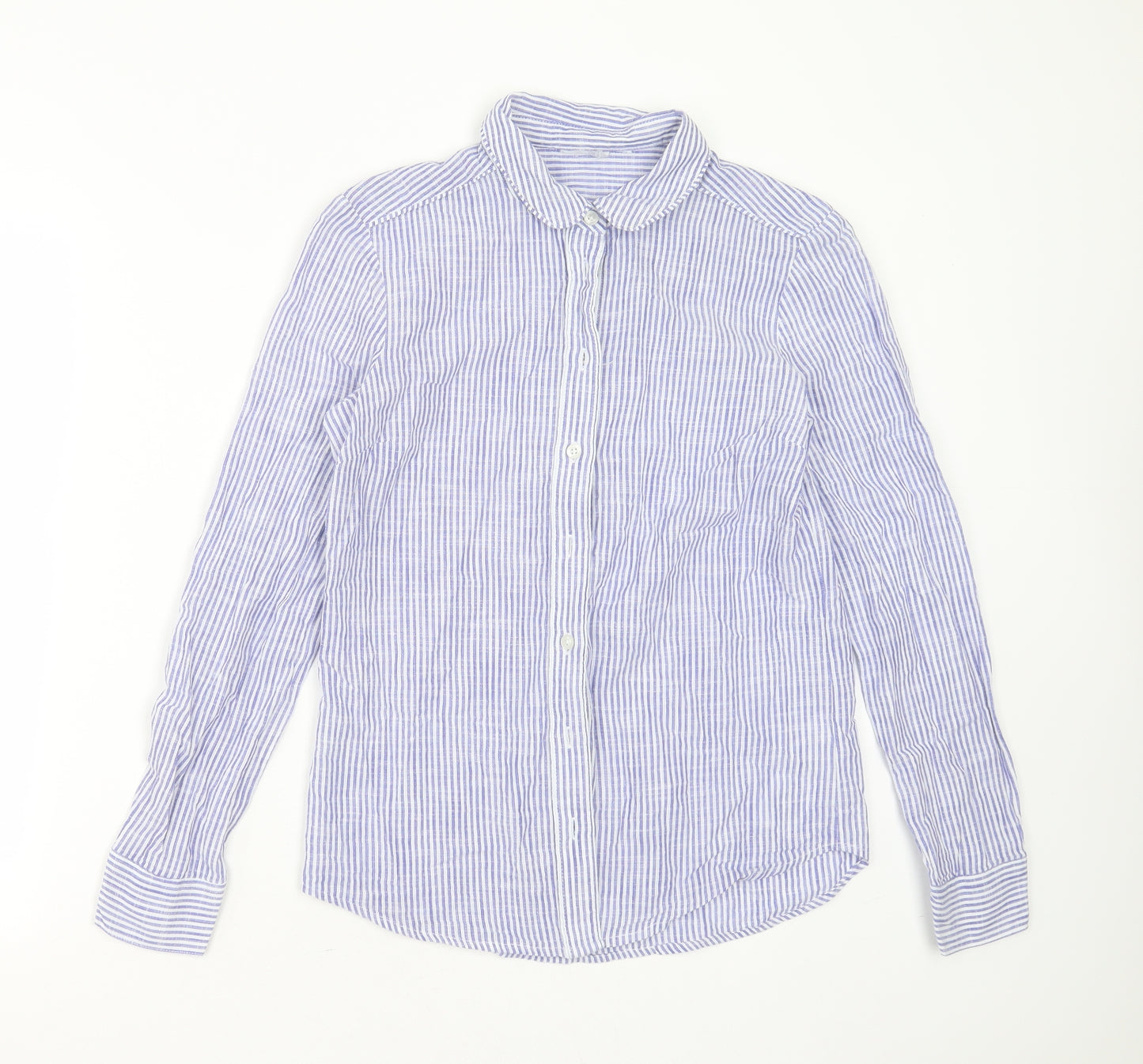 VERO MODA Womens Blue Striped Cotton Basic Button-Up Size M Collared
