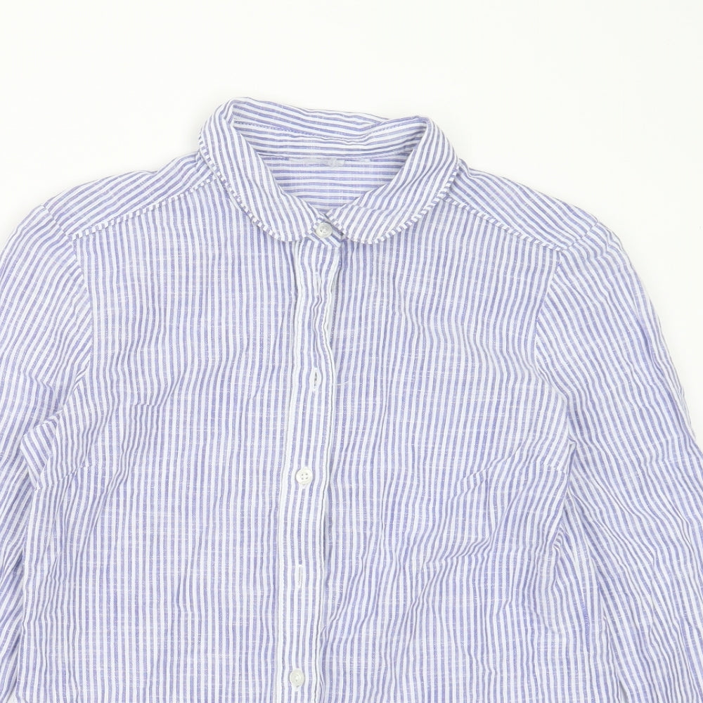 VERO MODA Womens Blue Striped Cotton Basic Button-Up Size M Collared