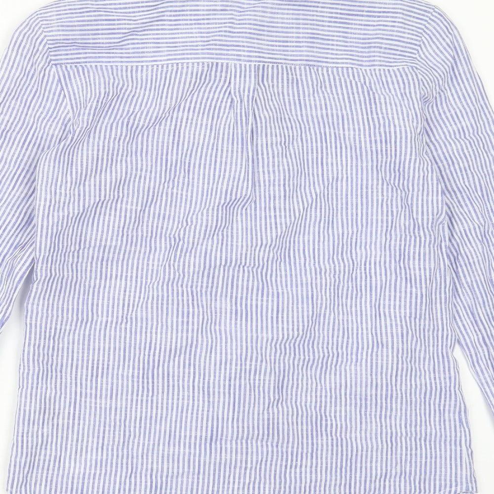 VERO MODA Womens Blue Striped Cotton Basic Button-Up Size M Collared