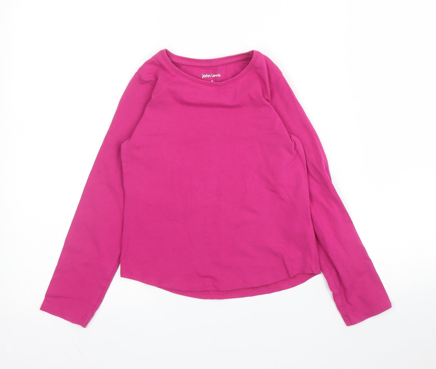 John Lewis Girls Pink  Cotton Basic T-Shirt Size 8 Years Round Neck